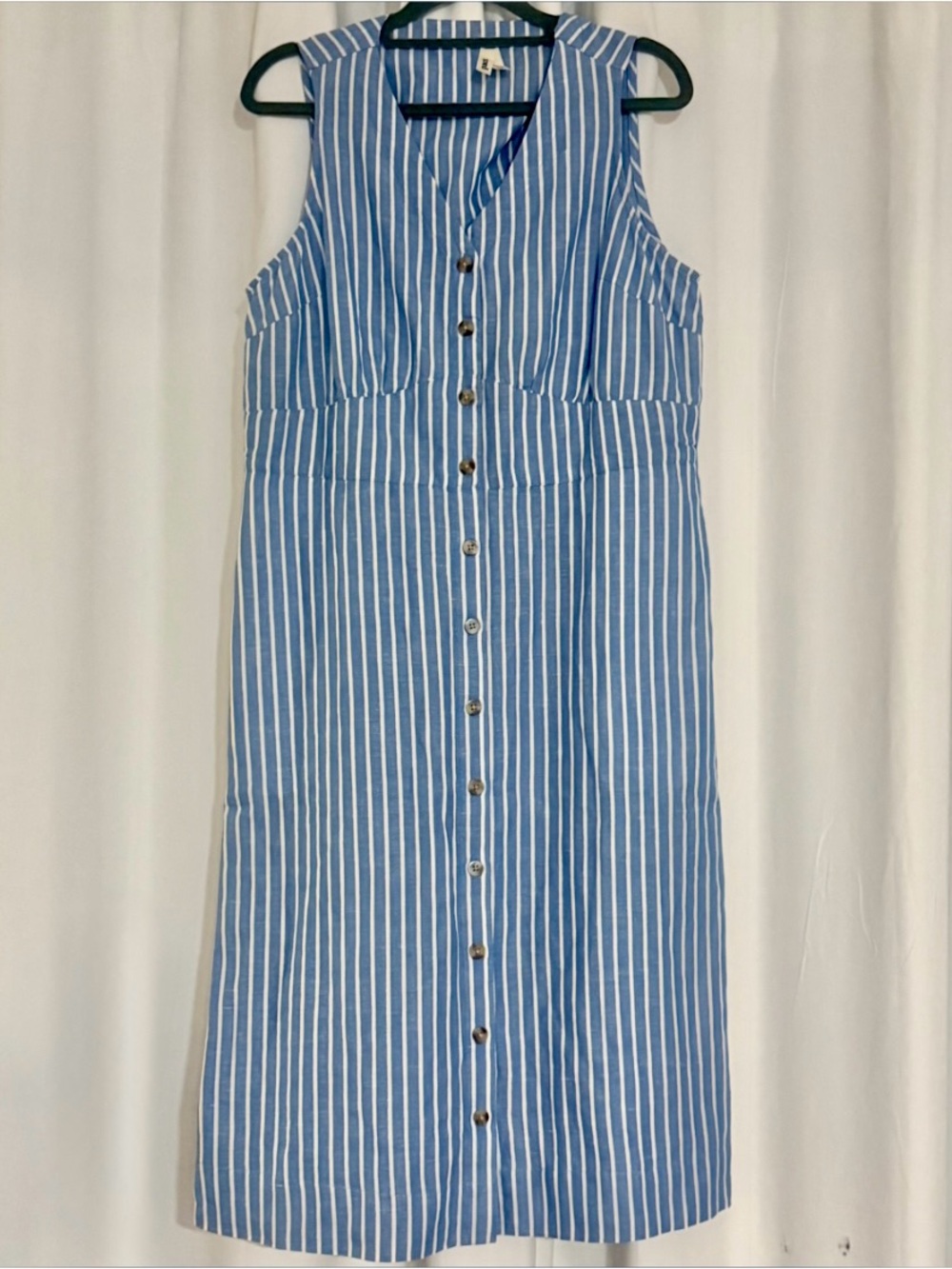 Pact Women’s Large Canopy Linen Button-Front Midi Dress Organic Cotton Striped